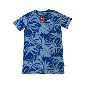 Puma Essentials+ Palm Resort Graphic Short Sleeve T-Shirt Dress Womens Blue Casu